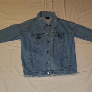PrettyLittleThing Jean Jacket Blue Distressed Denim Ripped Trendy